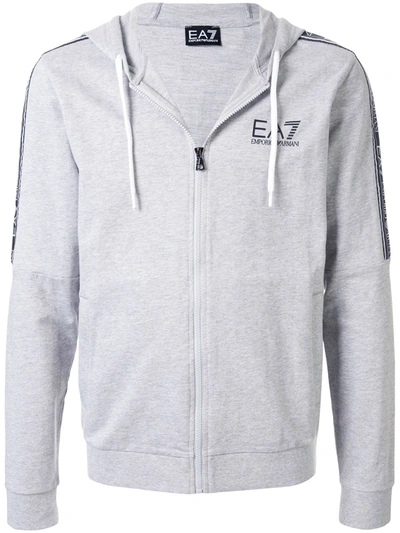 Ea7 Zip-front Logo Print Hoodie In Grey