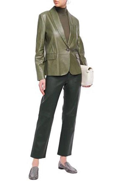 Brunello Cucinelli Bead-embellished Leather Blazer In Army Green