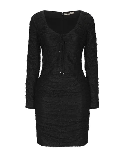 Roberto Cavalli Lace-up Ruched Lace Mini Dress In Black