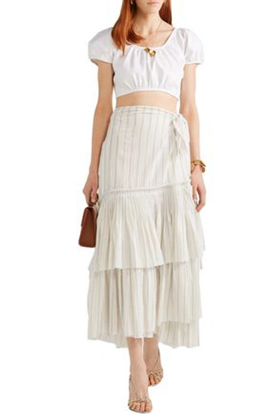 Brock Collection Ortensia Ruffled Striped Cotton-voile Wrap Maxi Skirt In Off-white