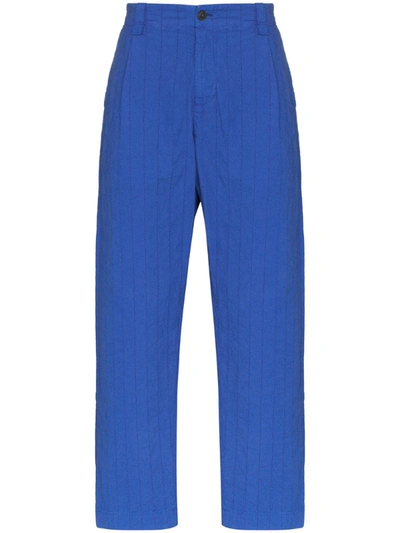 Craig Green Chore Striped Cotton Trousers In Blue