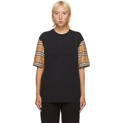 Burberry + Net Sustain Checked Poplin-trimmed Cotton-jersey T-shirt In Black