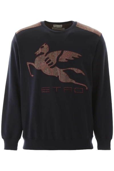 Etro Macro Pegasus Logo Sweatshirt In Blue,brown