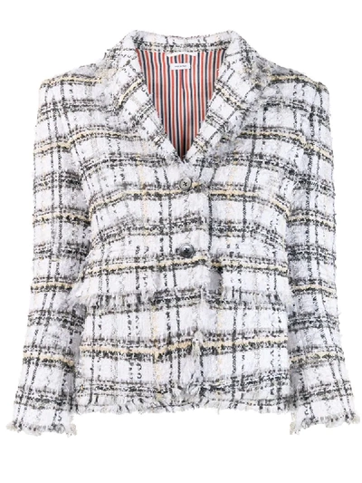 Thom Browne Check-pattern Tweed Jacket In Grey
