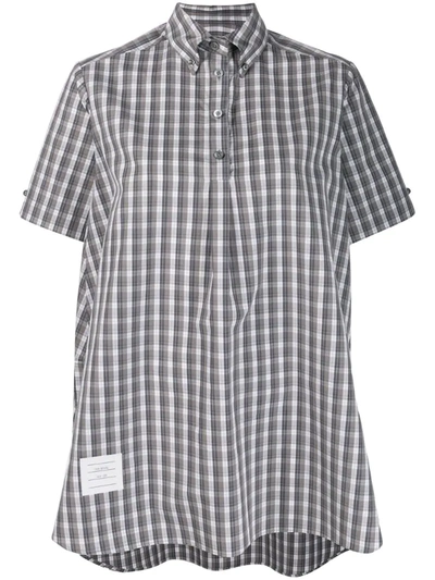 Thom Browne High-low Checked Shirt In Grey