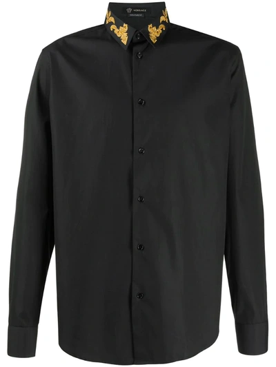 Versace Baroque Embroidery Shirt In Black