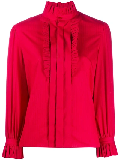 Saint Laurent Ruffle Collar Shirt In Red