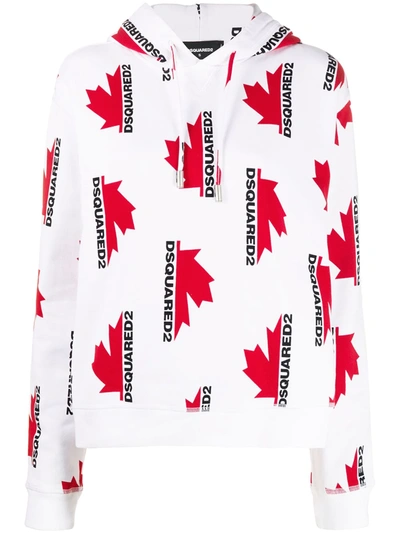 Dsquared2 Loose-fit Logo-print Hoodie In White/red