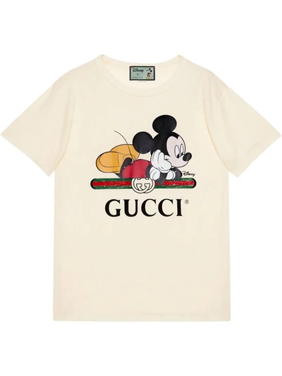 Gucci X Disney Mickey 印花超大款t恤 In White