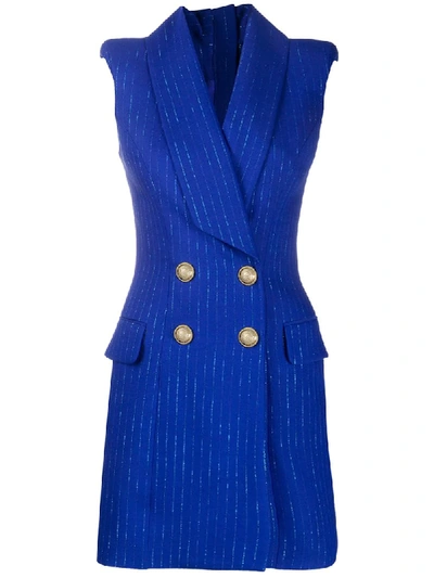 Balmain Sleeveless Blazer Dress In Blue