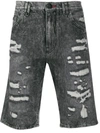 Philipp Plein Distressed Denim Shorts In Black