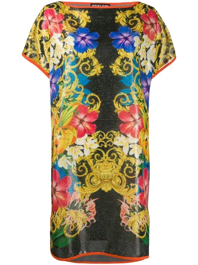 Versace Jeans Couture Barocco Floral Print T-shirt Dress In Black
