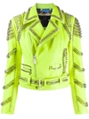 Philipp Plein Studded Leather Biker Jacket In Yellow