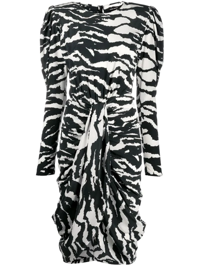 Isabel Marant Frea Draped Tiger-print Silk-blend Dress In Black