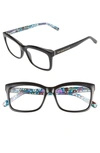 Kate Spade Dollie 53mm Reading Glasses In Black/ Blue Print