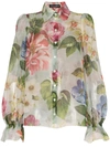 Dolce & Gabbana Floral Print Balloon Sleeve Silk Organza Blouse In Multicolour