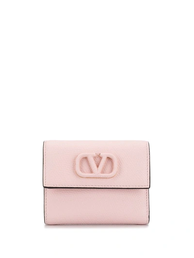 Valentino Garavani Vsling Leather Wallet In Pink