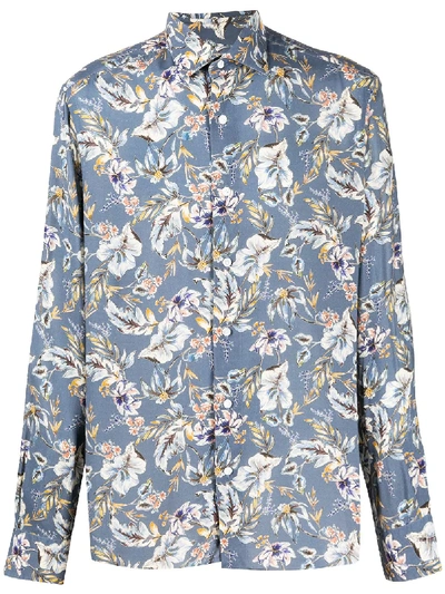 Barba Buttoned Floral Print Shirt In Blue