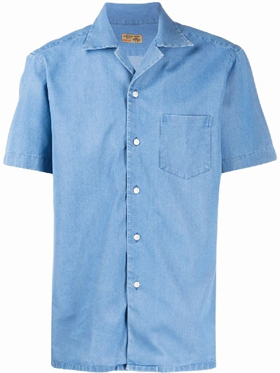 Barba Short Sleeved Denim Shirt In Blue