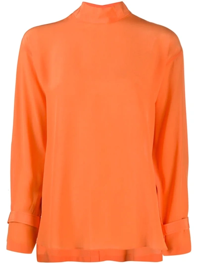 Jejia Silk Long Sleeve Blouse In Orange