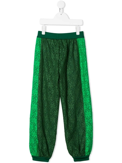 Gucci Kids' Green Sport Trousers With Flowers In Unico