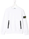Stone Island Junior Kids' Front Zip Pocket Sweatshirt In White