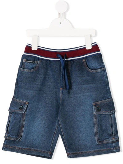 Dolce & Gabbana Kids' Flap-pocket Drawstring Shorts In Blue