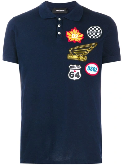 Dsquared2 Multi-patch Logo Polo Shirt In Blue