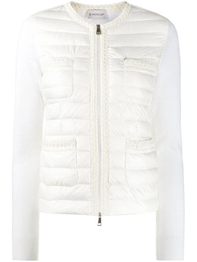 Moncler Embroidered-trim Collarless Down Jacket In White