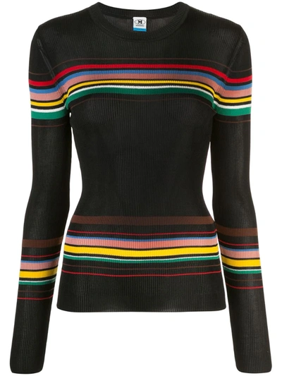 M Missoni Striped Ribbed Jumper In Black