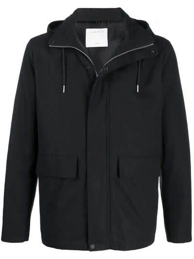 Sandro High-collar Hooded Jacket In Blue