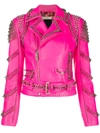 Philipp Plein Leather Biker Jacket In Pink