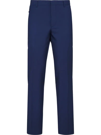 Prada Cropped Fabric Trousers In Blue