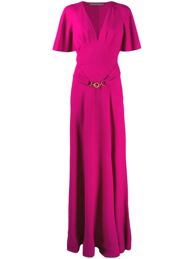 Alberta Ferretti Deep V-neck Belted Evening Dress In Purple