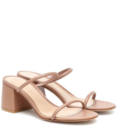 Gianvito Rossi 60mm Leather Block-heel 2-strap Slide Sandals In Praline