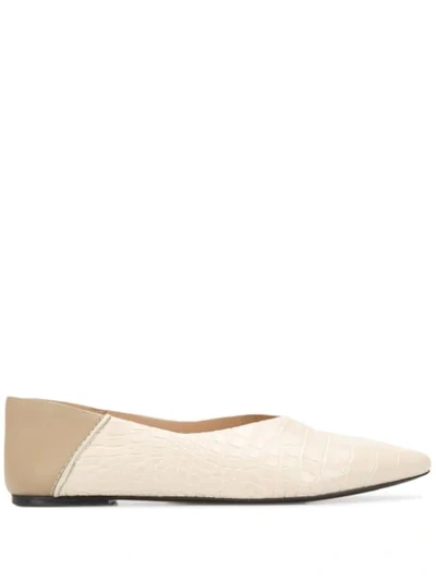Joseph Anoud Croc-effect Leather Collapsible-heel Point-toe Flats In Neutrals