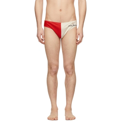 Linder Red And Off-white Trophy Husband Swim Briefs In Red White