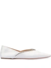 Miu Miu Naplak Crystal-embellished Ballerina Shoes In White
