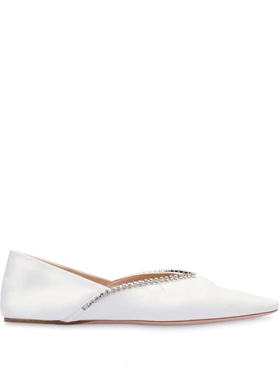 Miu Miu Naplak Crystal-embellished Ballerina Shoes In White
