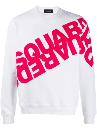 Dsquared2 Mirrored Logo Cotton Sweatshirt In White