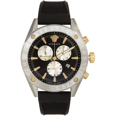 Versace Chrono Silicone Strap Watch, 44mm In Black/silve