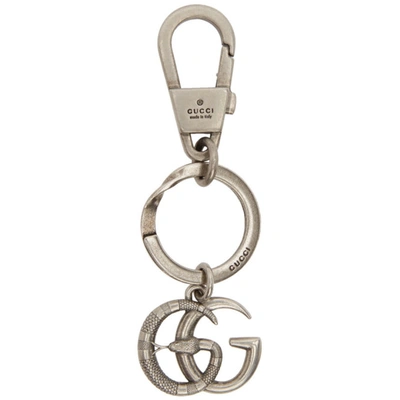 Gucci Silver Gg Marmont Snake Keychain In 8111 Silver