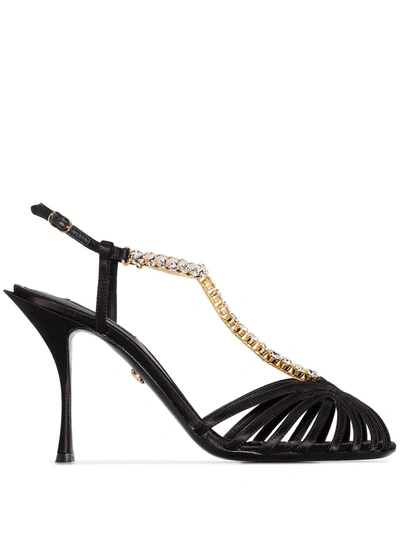 Dolce & Gabbana Dolce And Gabbana Black Crystal Strap Heeled Sandals