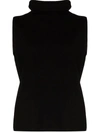 Ply-knits Sleeveless Cashmere Turtleneck Top In Black