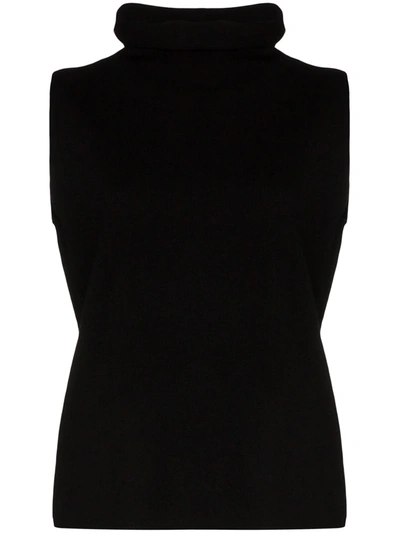 Ply-knits Sleeveless Cashmere Turtleneck Top In Black