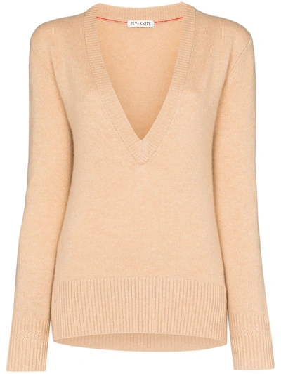 Ply-knits V-neck Cashmere Sweater In Neutrals