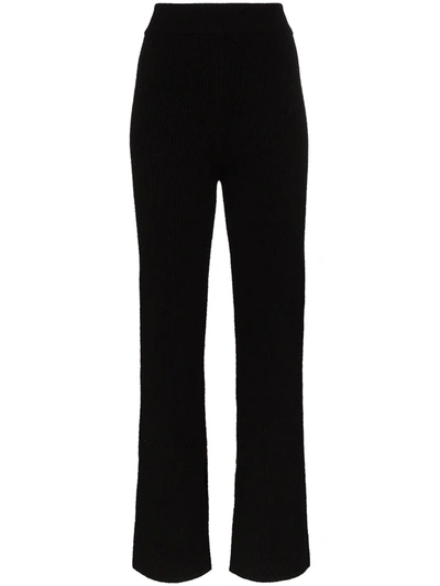 Ply-knits Ribbed High-waisted Trousers In Black