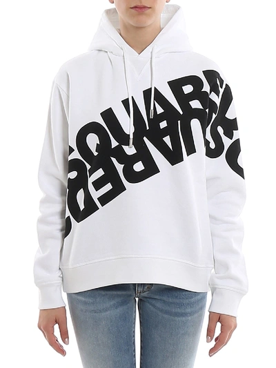 Dsquared2 Mirrored Logo Cotton Hoodie In White