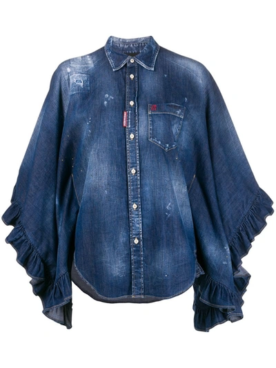 Dsquared2 Lilou Poncho Inspired Denim Shirt In Blue