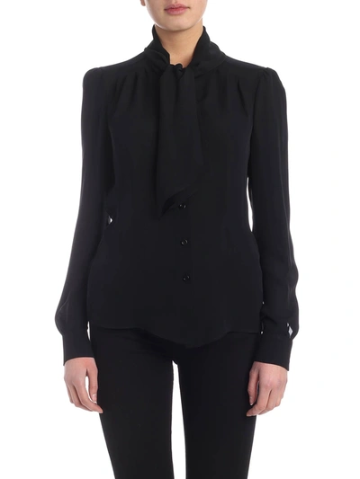 Moschino Lavalliere Shirt In Black Crepe De Chine